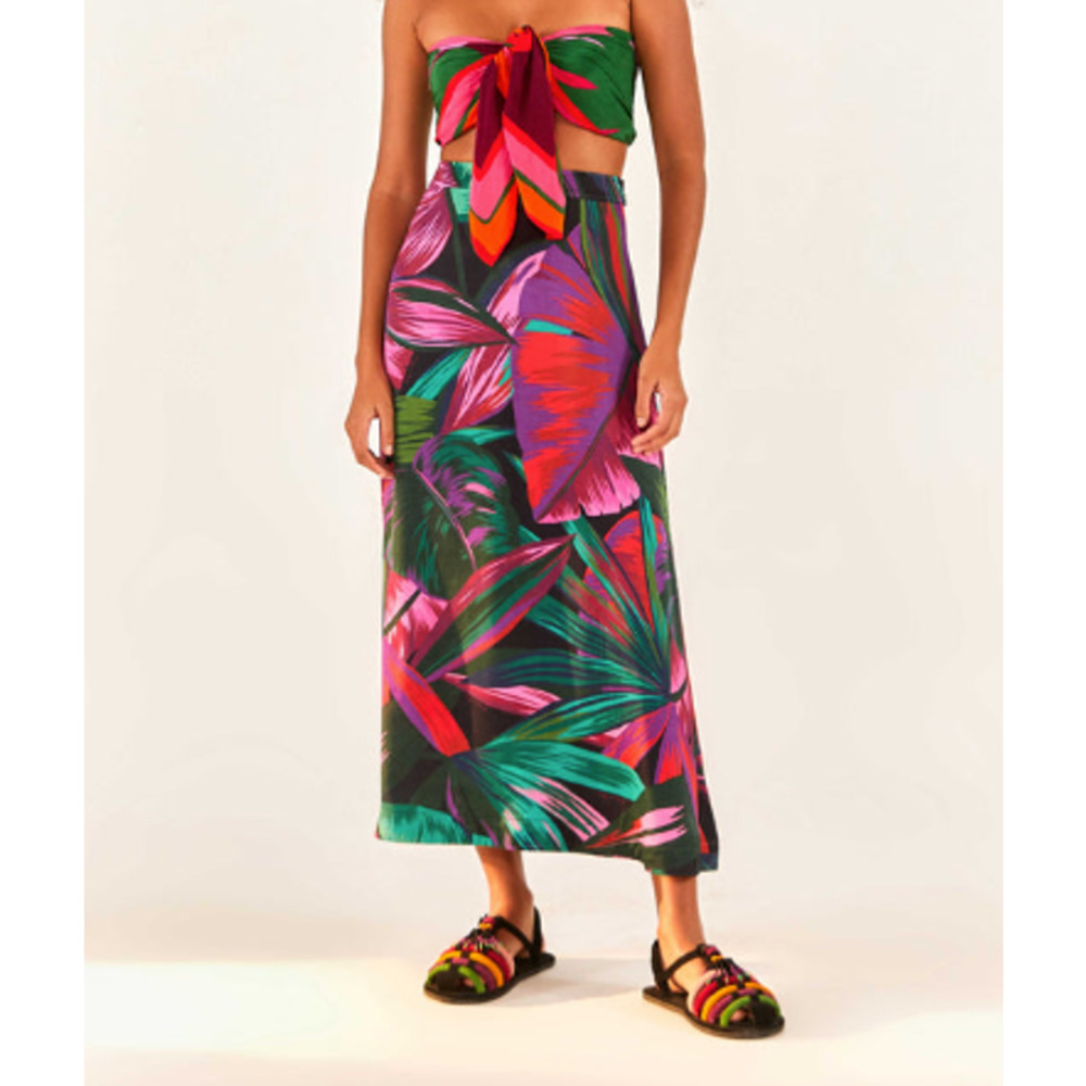 FARM Rio Tropical Midi Skirt in Green, Pink, Red and Purple